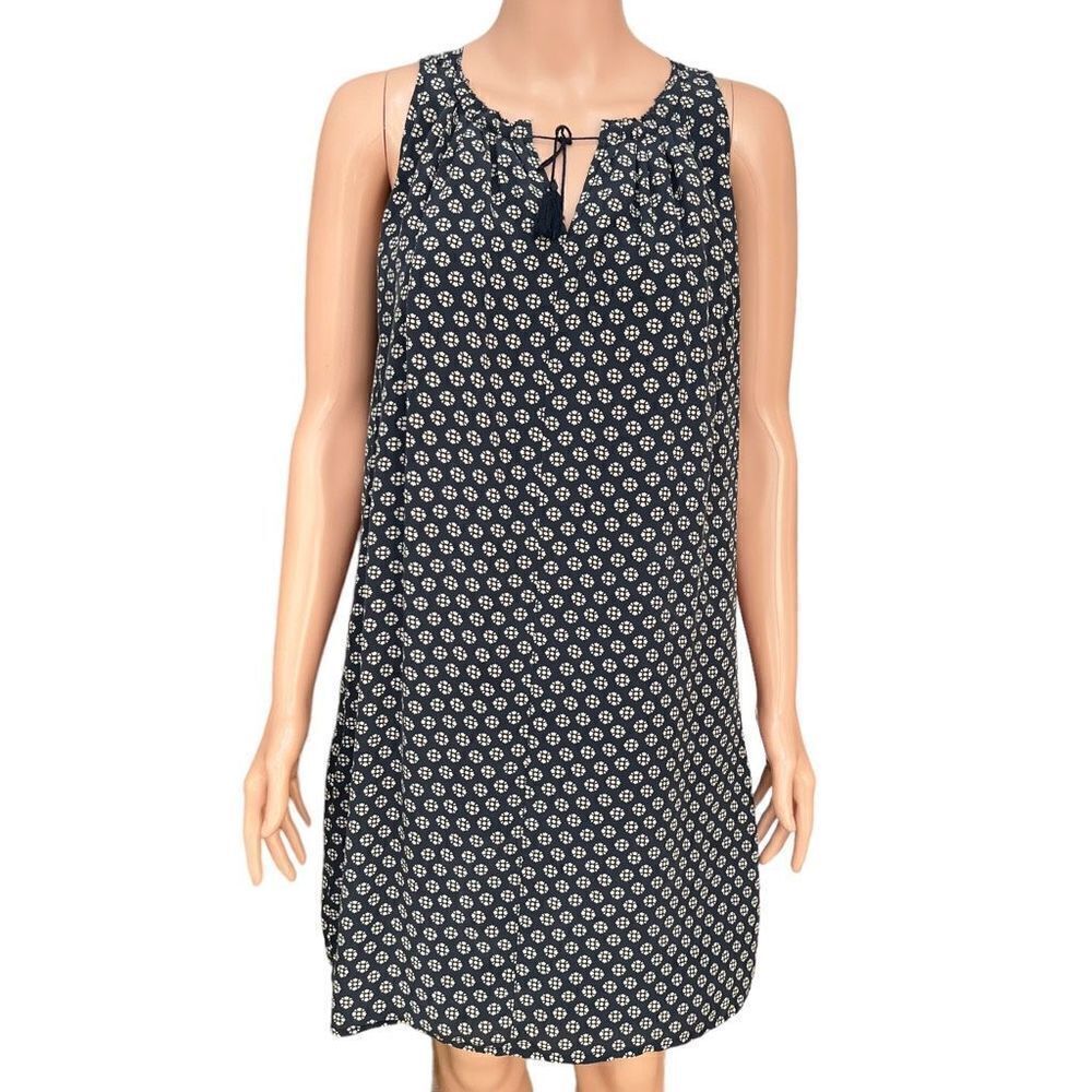 Madewell Ville Coin Tile Blue Silk Floral Print Tassel Detail Dress Size XXS